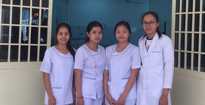 Nursing instructors visits students during clinical visit at the Phnom Penh referral hospital
